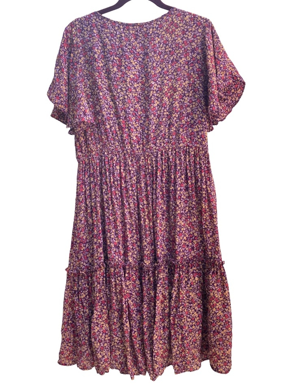 Sundance floral mulberry purple crepe viscose tiered midi dress size large - Picture 3 of 7